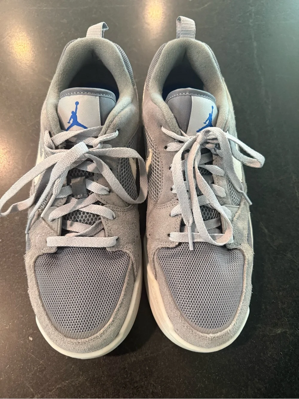 Jordan CMFT Era sneakers- Grey Suede & Mesh Sneakers with Blue Jordan logo.
